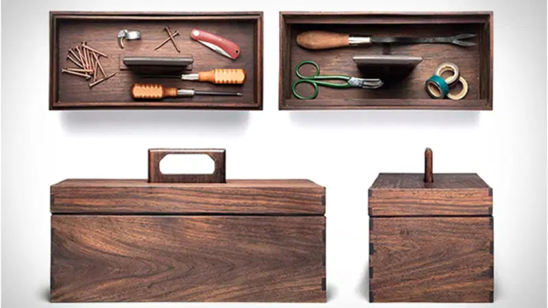 Reclaimed Tropical Walnut: cassetta degli attrezzi, con stile