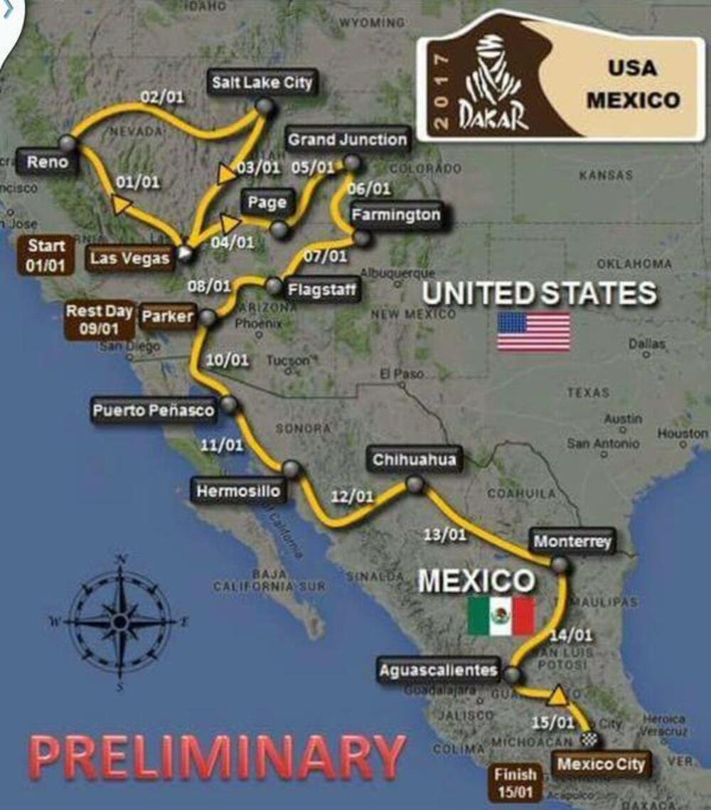 La (finta) mappa della Dakar USA-Mexico