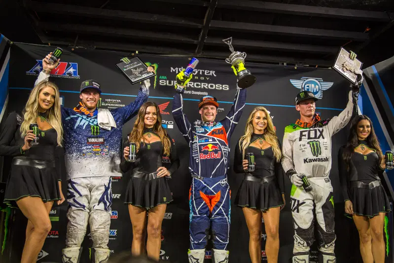 Il podio della 250: da sinistra Plessinger, McElrath e Cianciarulo