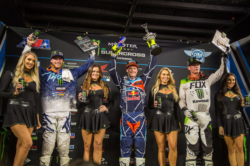 Il podio della 250: da sinistra Plessinger, McElrath e Cianciarulo