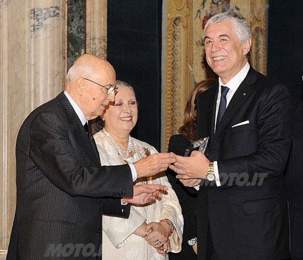 Giorgio Napolitano - Presidente della Repubblica, Laura Biagiotti - Presidente Comitato Premio Leonardo e Gabriele Del Torchio - Amministratore Delegato di Ducati Motor Holding