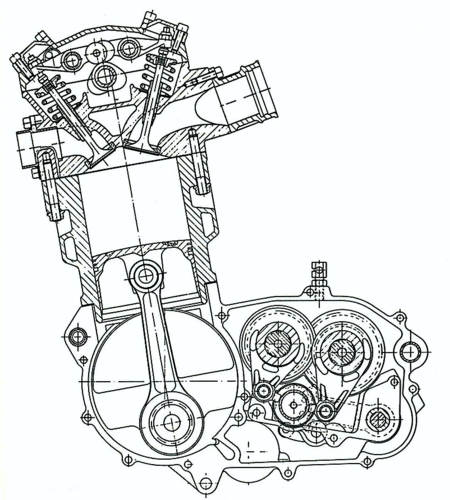 Studiato per moto destinate a un impiego agonistico o a un fuoristrada “vero”, il monocilindrico KTM apparso nella seconda metà degli anni Ottanta era un semplice e razionale monoalbero a quattro valvole con raffreddamento ad acqua, che non impiegava alcun albero ausiliario