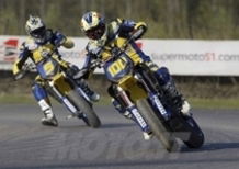 Seel , Delepine  e  Gozzini sul podio della  quinta prova del mondiale Supermoto  di  Ottobiano (PV)