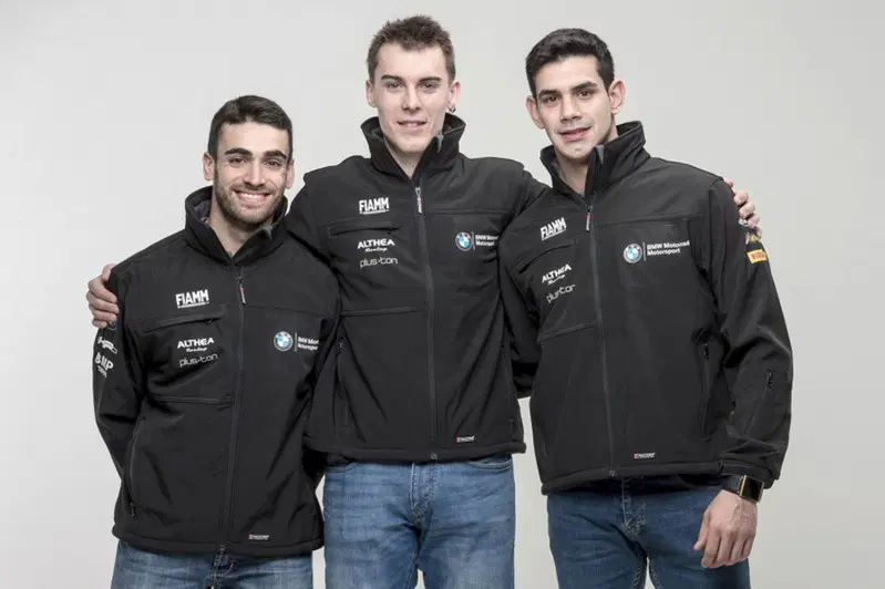 I tre piloti: da sinistra, De Rosa (STK), Reiterberger (SBK), Torres (SBK)