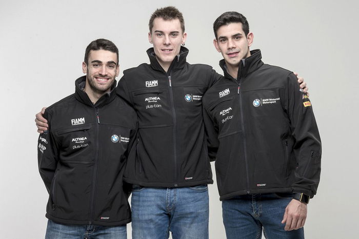 I tre piloti: da sinistra, De Rosa (STK), Reiterberger (SBK), Torres (SBK)