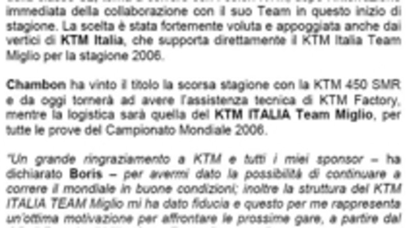 Boris Chambon torna alla KTM, Team Miglio