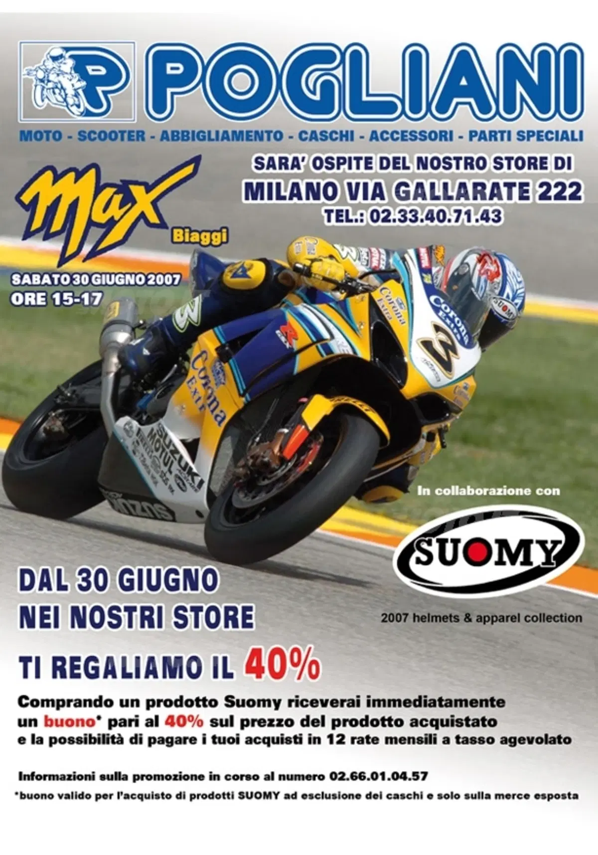 Sabato 30 giugno Max Biaggi ospite di Pogliani