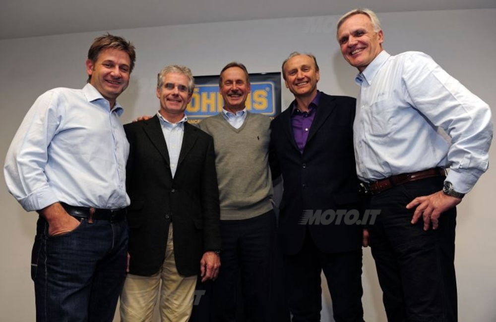 Da sinistra Johnny Braster, Vice Presidente Ohlins, Rinaldi, Kenth Ohlin, Andreani e Alborghetti