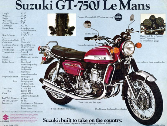 Suzuki GT 750 in una locandina americana dell'epoca