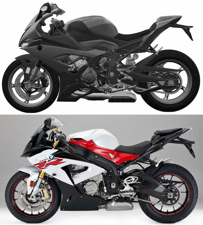 I rendering della versione 2019 a confronto con l'attuale modello di BMW S1000RR