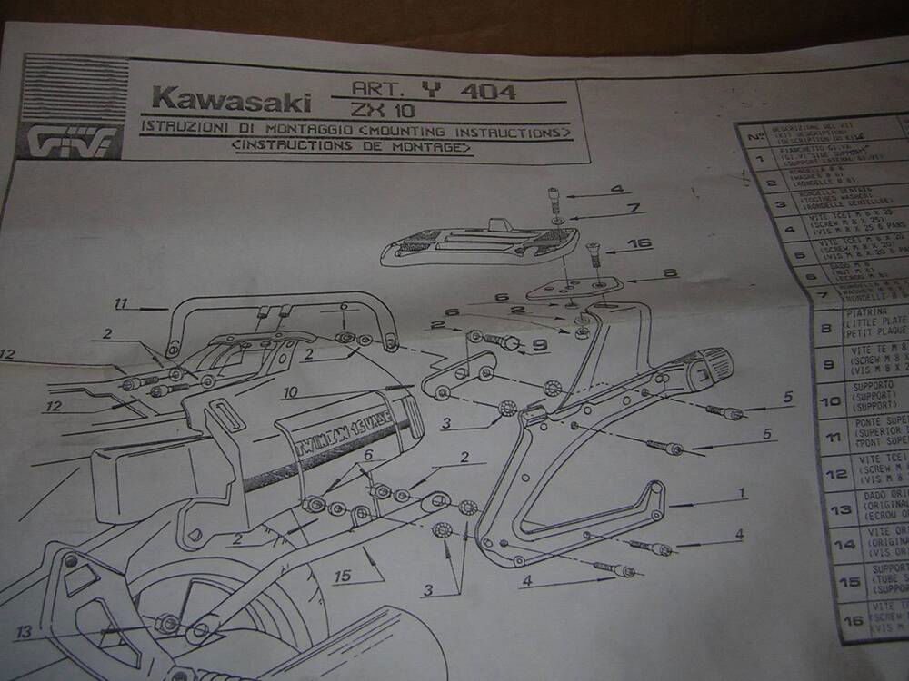 attacchi per portavalige laterali Kawasaki ZX10 Givi