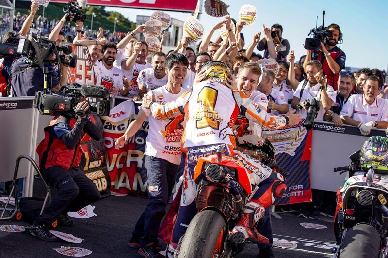 Marquez all&#039;arrivo del parco chiuso dopo il GP del Giappone