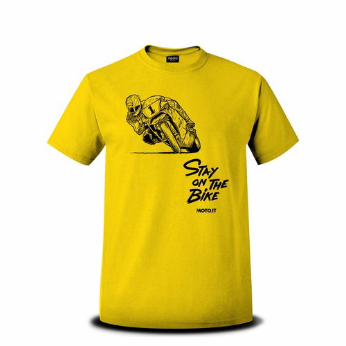 T-shirt con con logo vintage di Michael Doohan in sella alla Honda NSR 500 e la scritta Stay on the bike