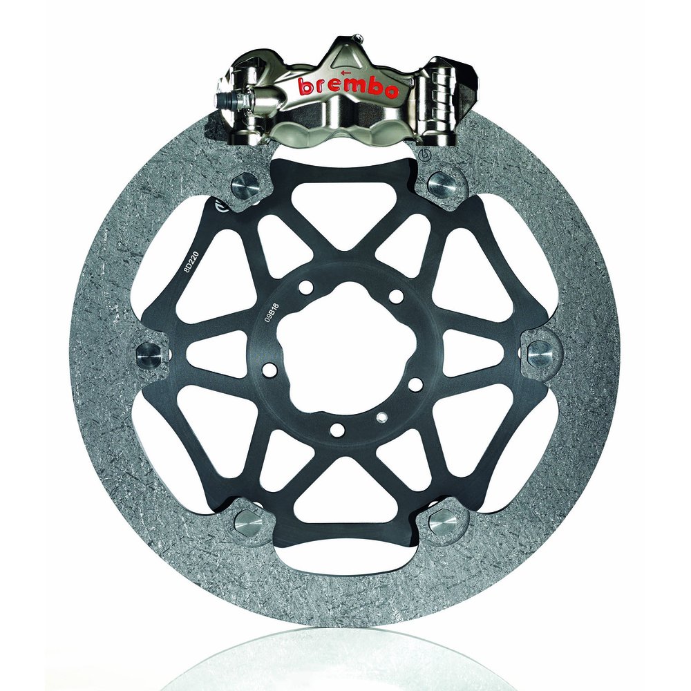 Per le MotoGP la Brembo produce dischi in carbonio del diametro di 340 mm e dello spessore di 8 mm, che vengono abbinati a pinze monoblocco ricavate dal pieno
