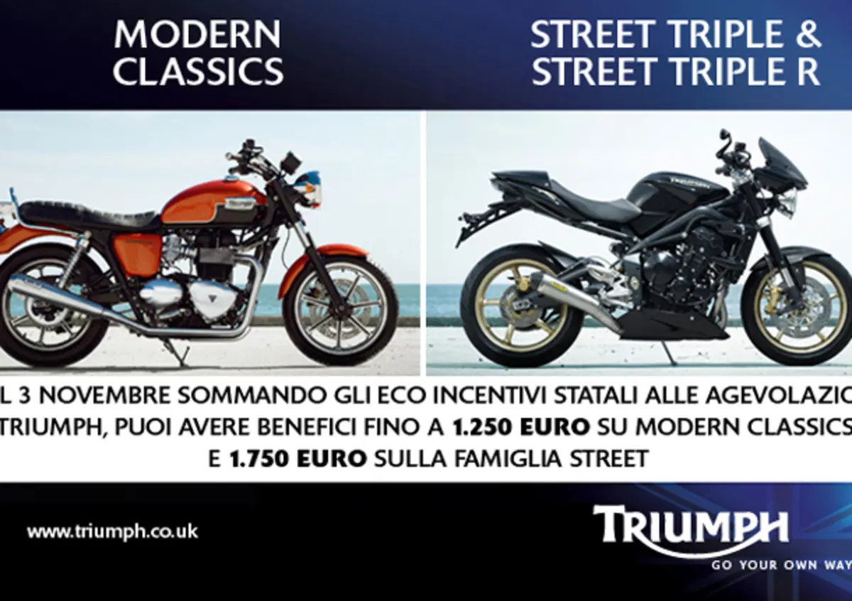 Incentivi: Triumph offre vantaggi fino a 1.750 Euro
