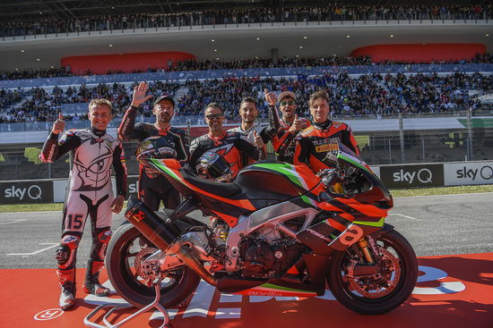 Da sinistra, Roberto Locatelli, Max Biaggi, Manuel Poggiali, Andrea Iannone e Alex Gramigni