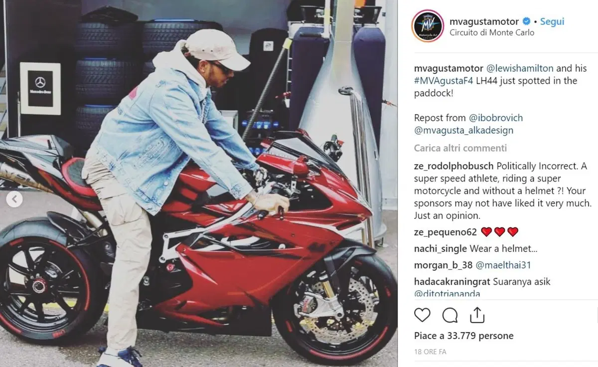 Lewis Hamilton al GP di Montecarlo con la MV F4 da 212 cavalli