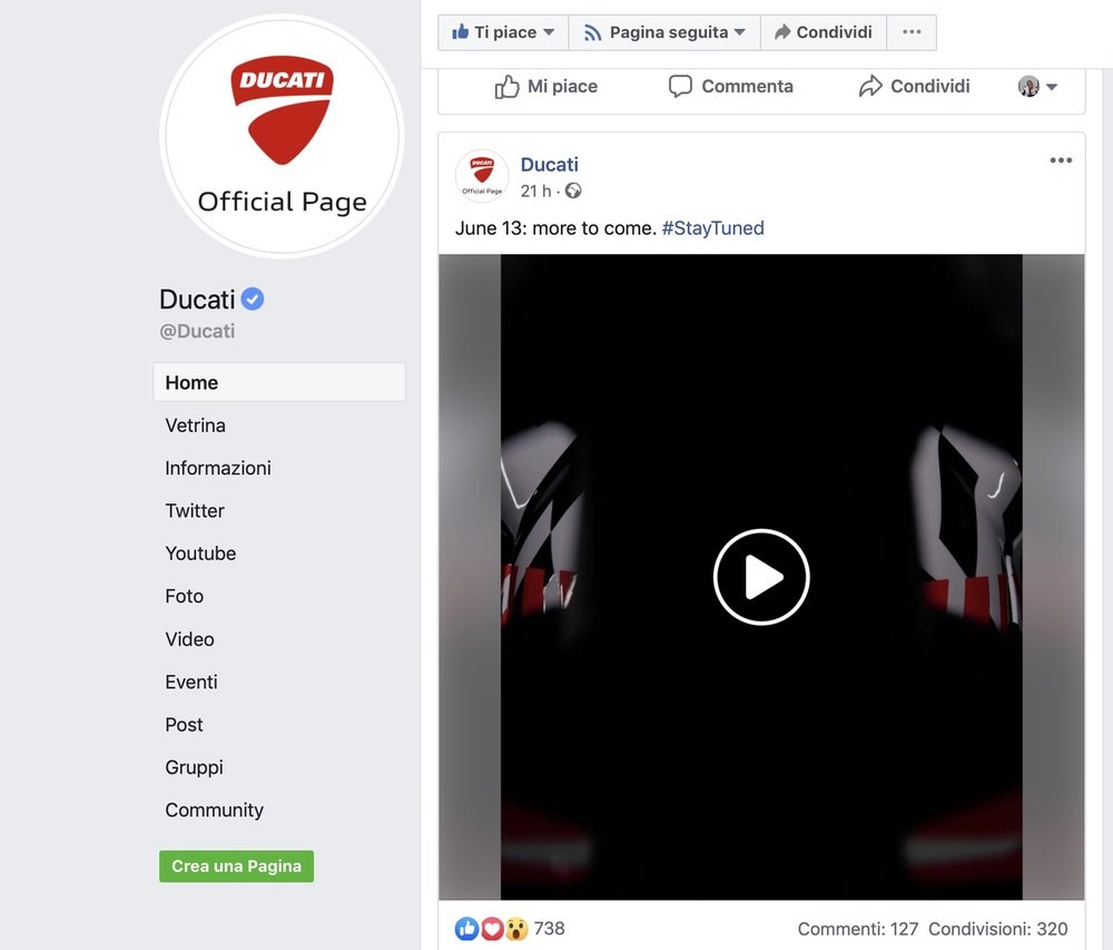 Il post Facebook con cui Ducati ha ufficializzato la data del disvelo