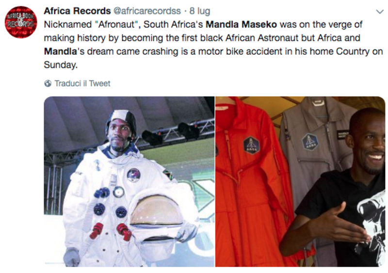 Mandla Maseko, il primo astronauta nero che non voler&agrave; mai