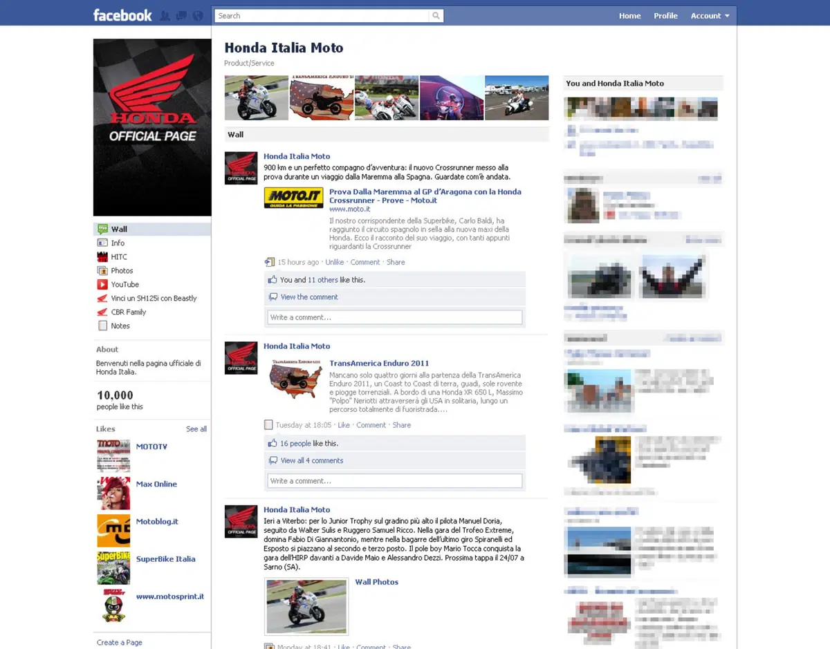 10.000 fan per Honda Italia su Facebook