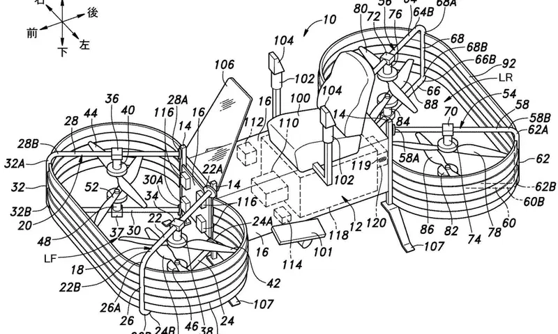 il disegno per la richiesta di brevetto di moto volante Honda