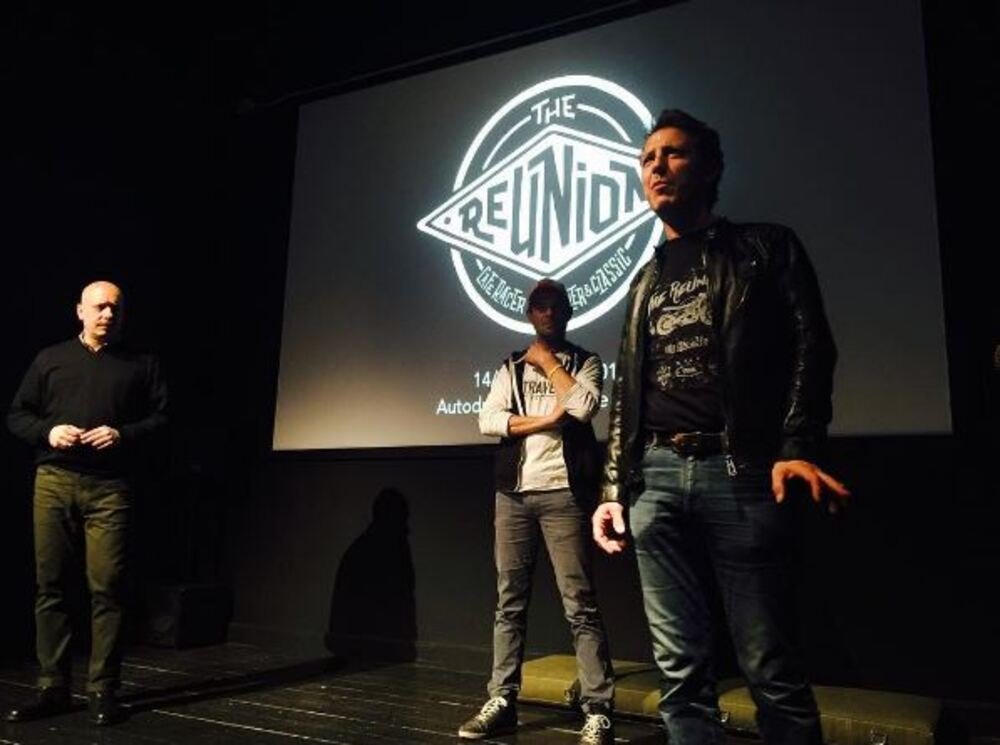 Da sinista, Paolo Sormani, Marco Belli e Matteo Adreani durante la serata di presentazione dell&#039;evento allo spazio Deus di Milano