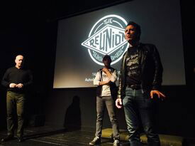 Da sinista, Paolo Sormani, Marco Belli e Matteo Adreani durante la serata di presentazione dell'evento allo spazio Deus di Milano