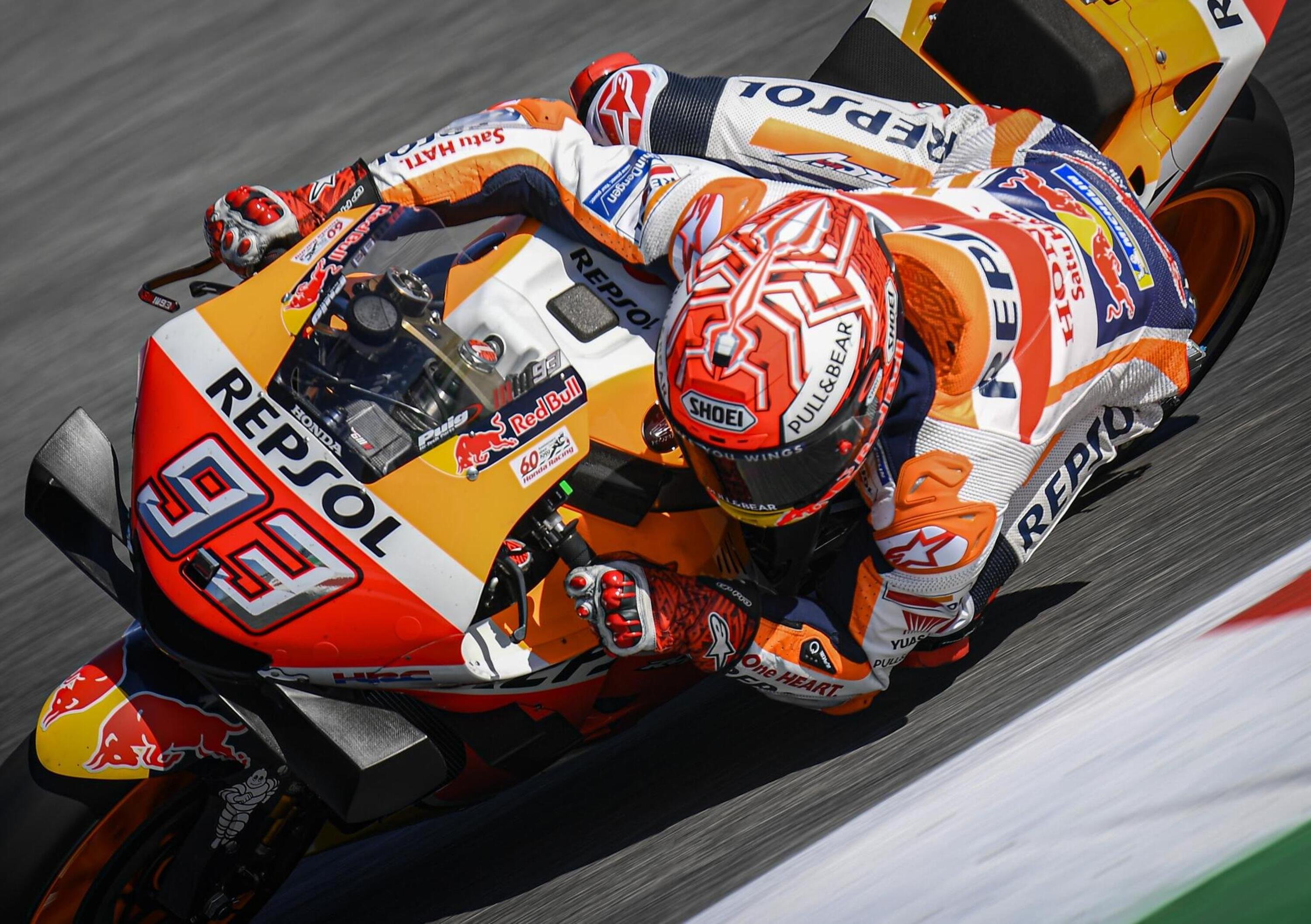 MotoGP 2019. Marc Marquez davanti a tutti nel warm-up di Misano