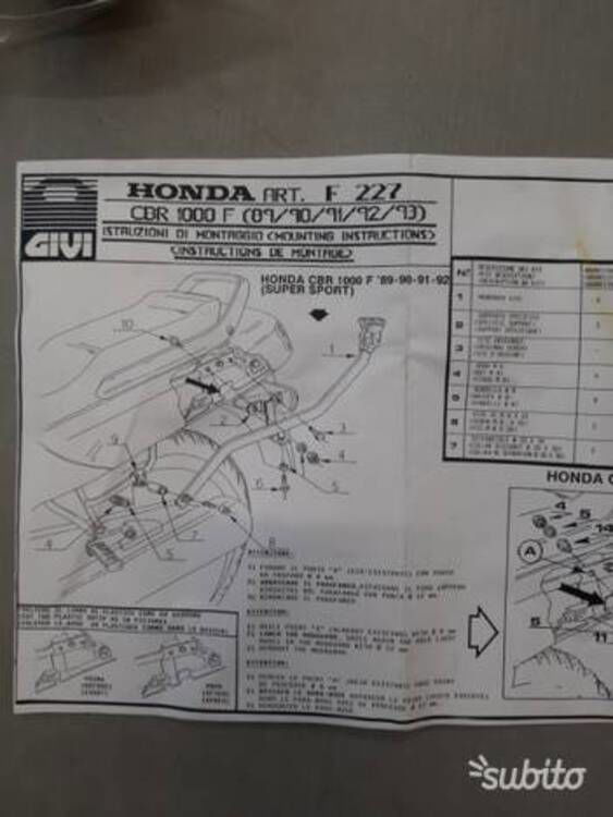 Lat. Monorack Givi per Honda Cbr 1000 F