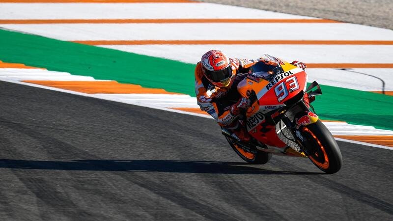 MotoGP 2019 a Valencia. Marc M&aacute;rquez in testa al warm up