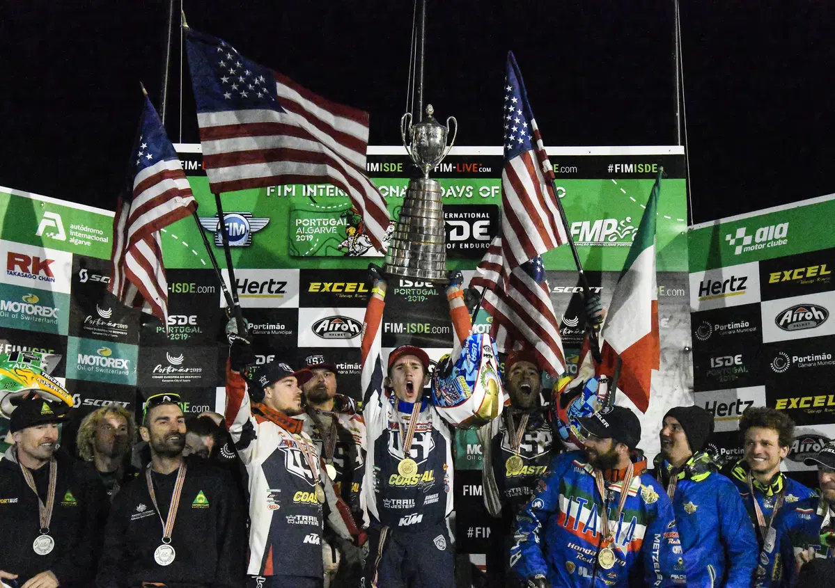 ISDE 2019 Portugal. Finale. USA Overall, Australia Junior, Sanders Hero