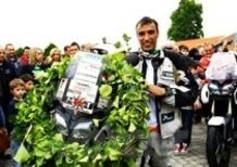 Davide Biga e la sua Yamaha Super Ténéré al rientro dal Giro del Mondo