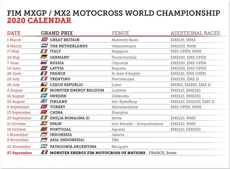 Il nuovo calendario della MXGP