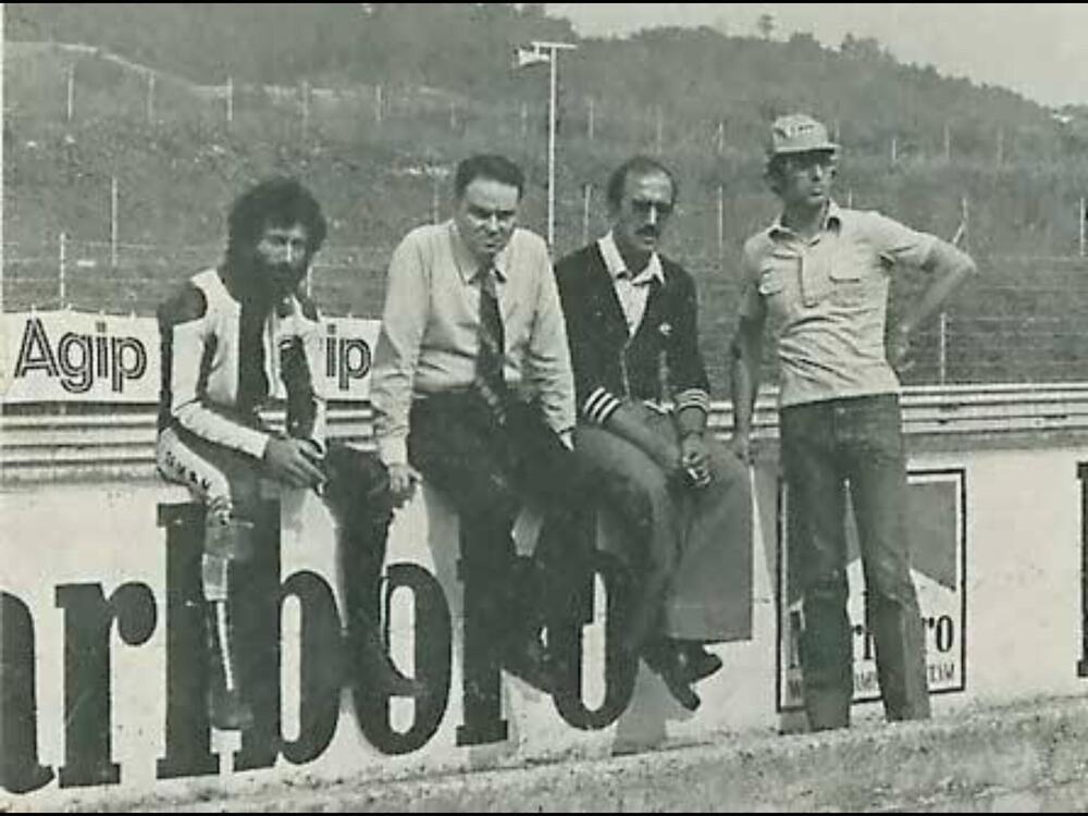 Mugello test 1978. Da sinistra Alfieri, Piero Laverda e Brettoni
