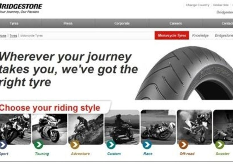 Nuovo sito Internet Bridgestone dedicato ai motociclisti