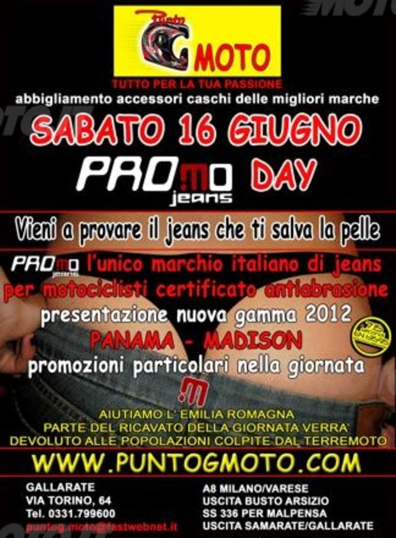 Sabato 16 giugno PROmo Jeans Day da Punto G Moto a Gallarate