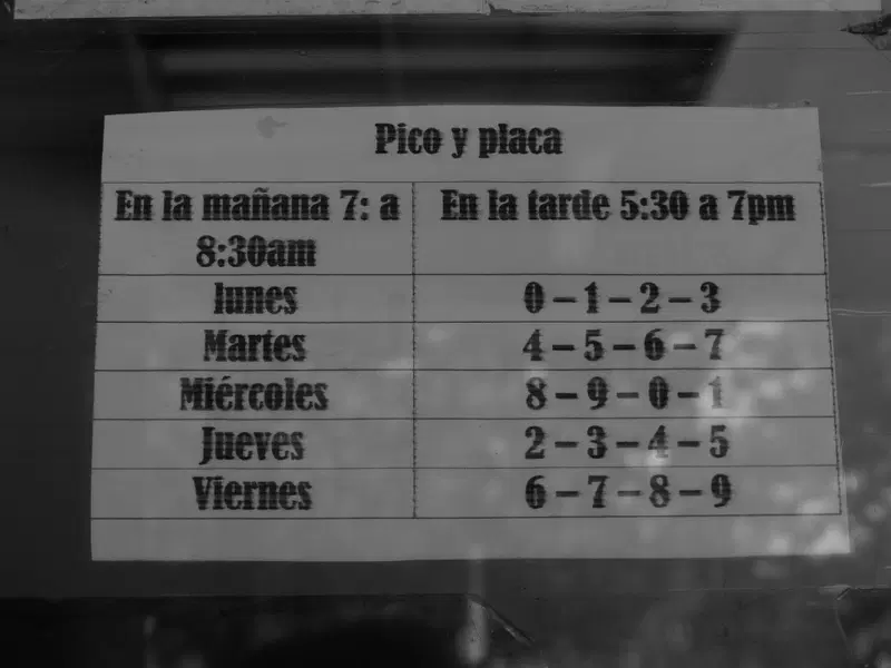 Il calendario della "pico y placa", le targhe alterne colombiane
