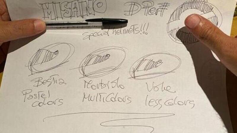 Ecco i bozzetti dei caschi speciali di Valentino Rossi, Bastianini e Morbidelli a Misano [VIDEO]