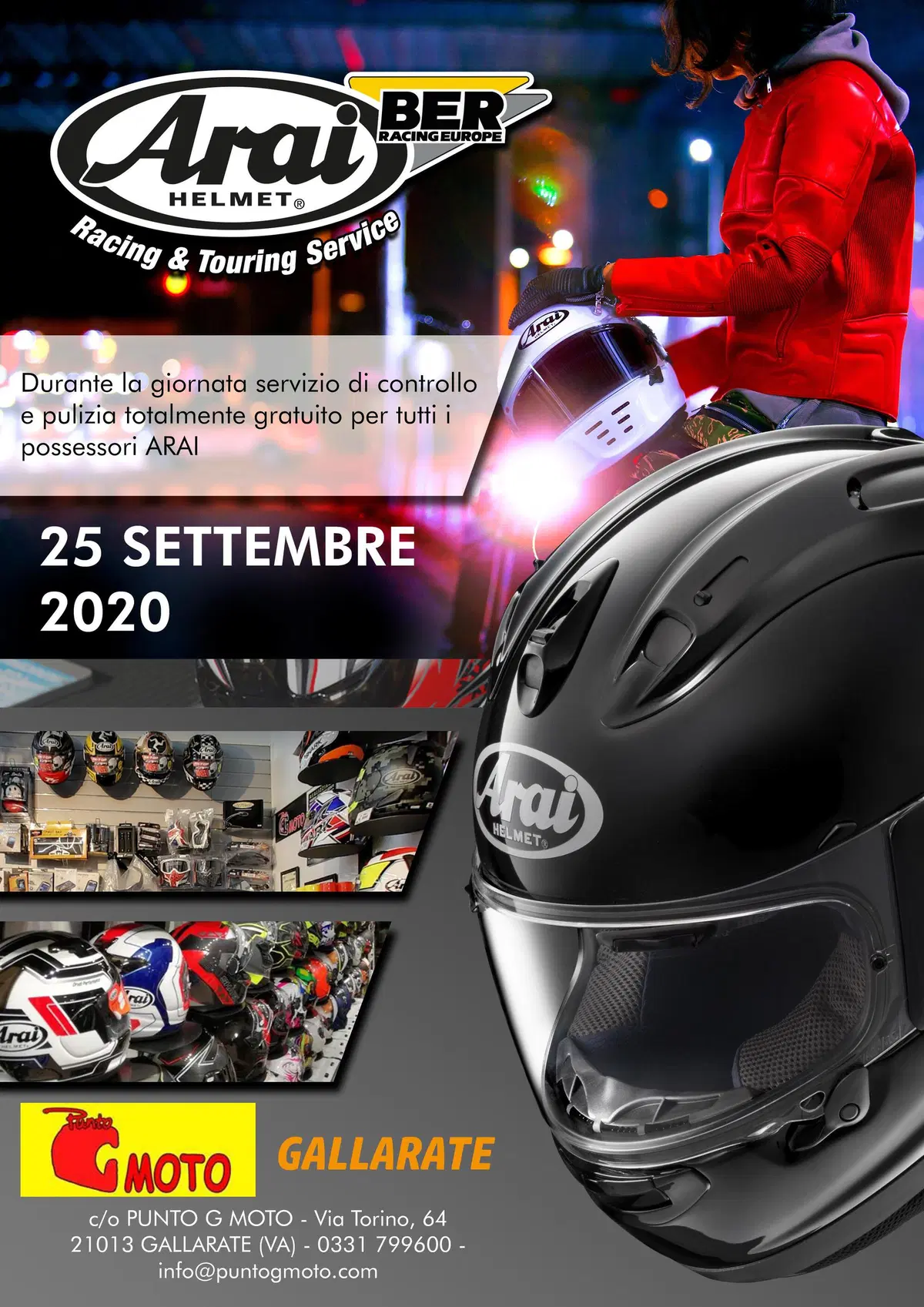 PuntoG Moto ospita, il 25 e il 26 settembre, l'Arai Touring Service