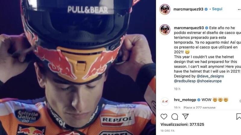 MotoGP, Marquez presenta il nuovo casco per il 2021