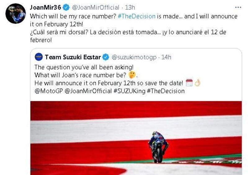 MotoGP 2021. Joan Mir con l&rsquo;1 o con il 36? La decisione &egrave; presa!