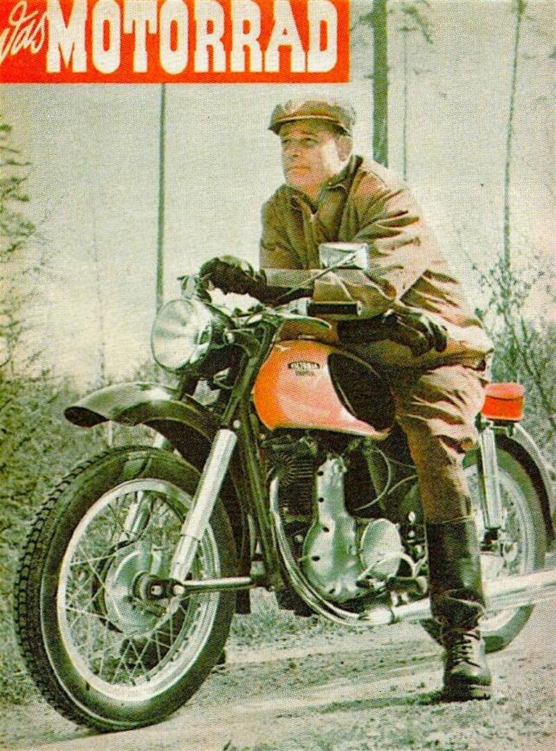 2- Nel 1957 la Victoria, una delle case tedesche pi&ugrave; antiche e di maggiore prestigio, mise in produzione una 175 dotata di motore Parilla, nella cui parte ciclistica spiccava anche la forcella Earles. Qui &egrave; mostrata in una copertina della rivista Das Motorrad del maggio di quello stesso anno