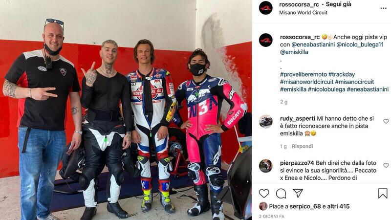 Emis Killa in pista con Enea Bastianini e Nicol&ograve; Bulega