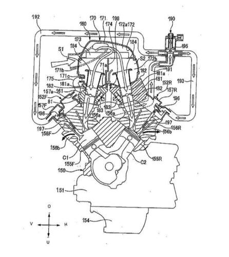 Brevetto motore Honda V4. A volte V2 (3)