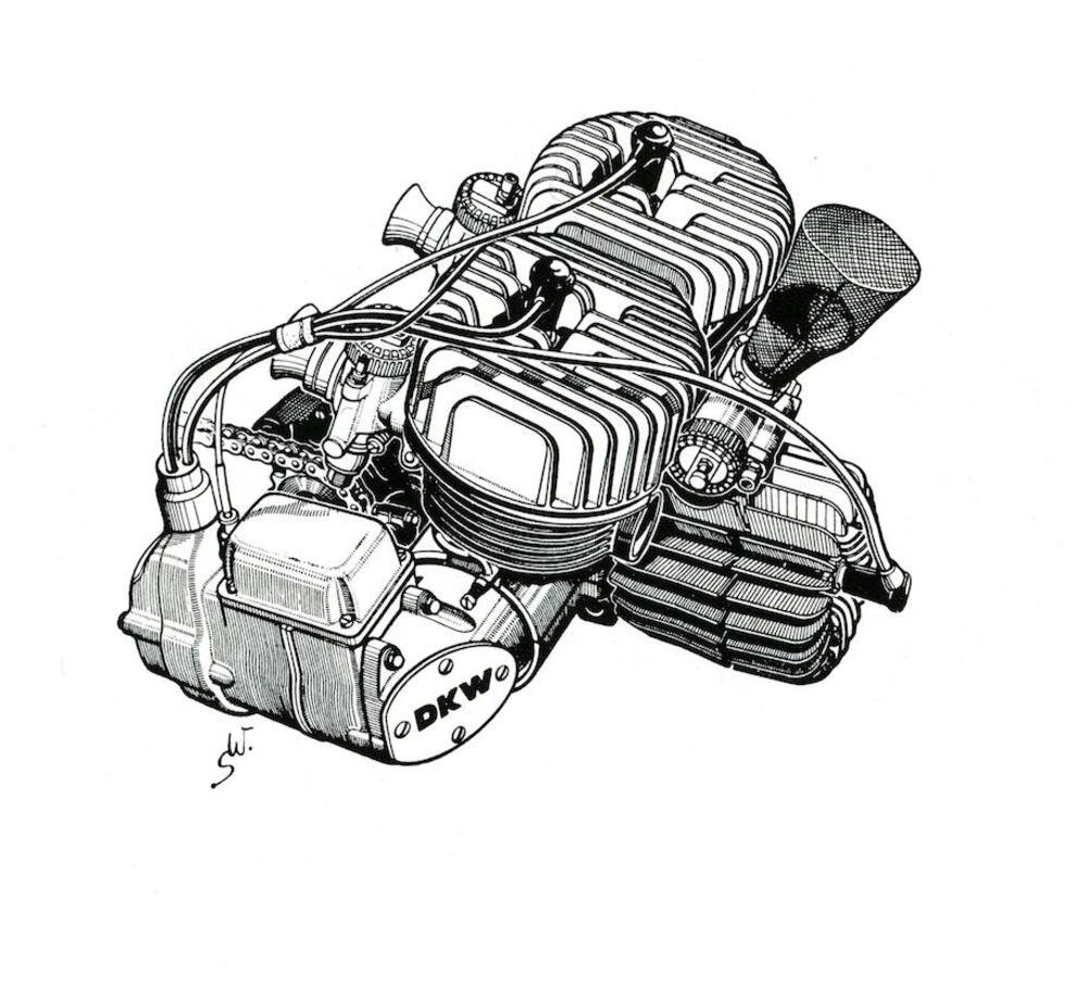 Il motore della DKW 350 da GP era un tricilindrico a V di 75&deg; realizzato con una tecnologia di prim&rsquo;ordine. Tra il 1953 e il 1956 &egrave; stato sviluppato con grande impegno di mezzi, ma non ha vinto alcuna gara del mondiale. Anche se avevano meno cavalli, le straordinarie Guzzi monocilindriche si guidavano meglio&hellip;