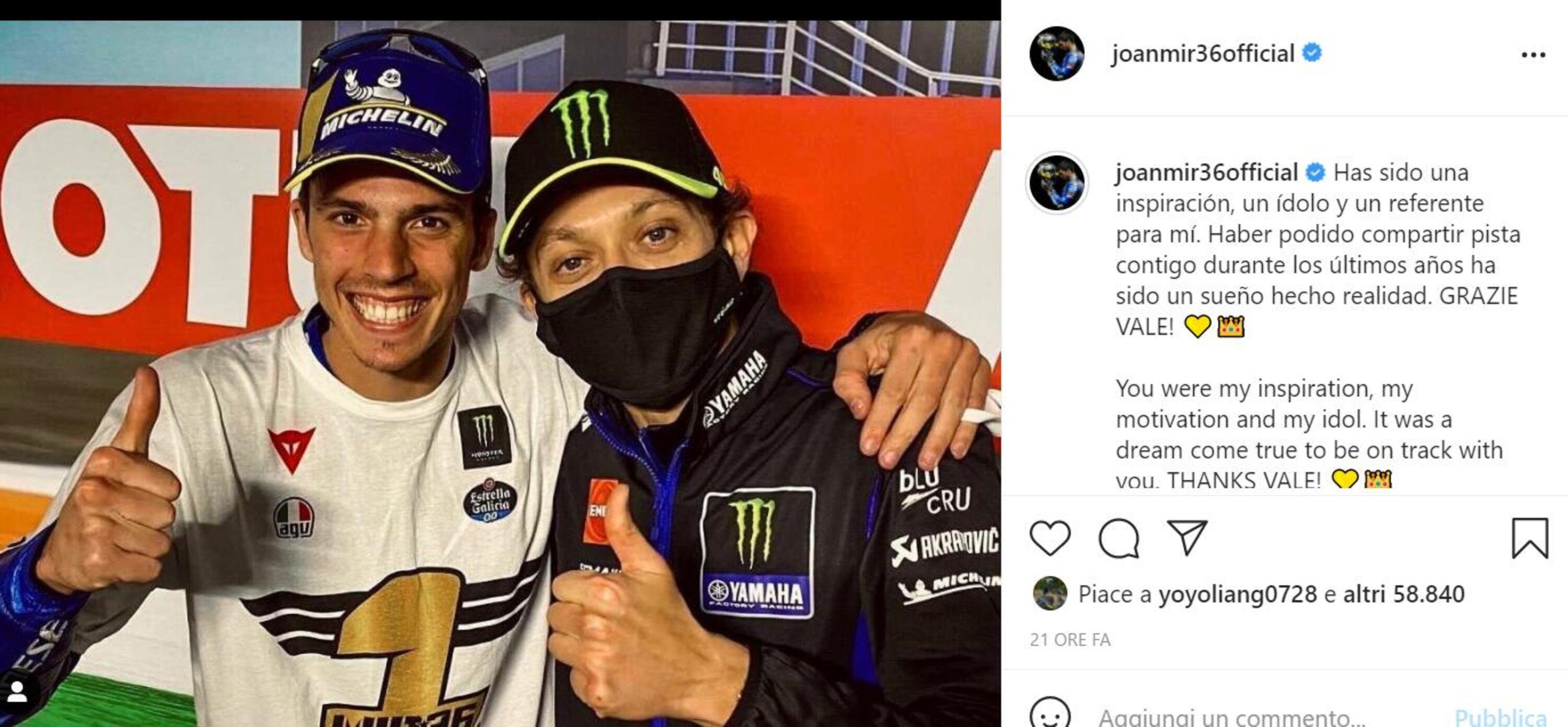 Valentino Rossi si ritira, i piloti della MotoGP (e i rivali storici) lo omaggiano sui social