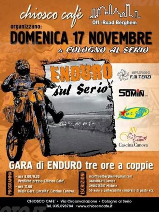 Enduro sul Serio. Domenca 17 novembre a Cologno al Serio