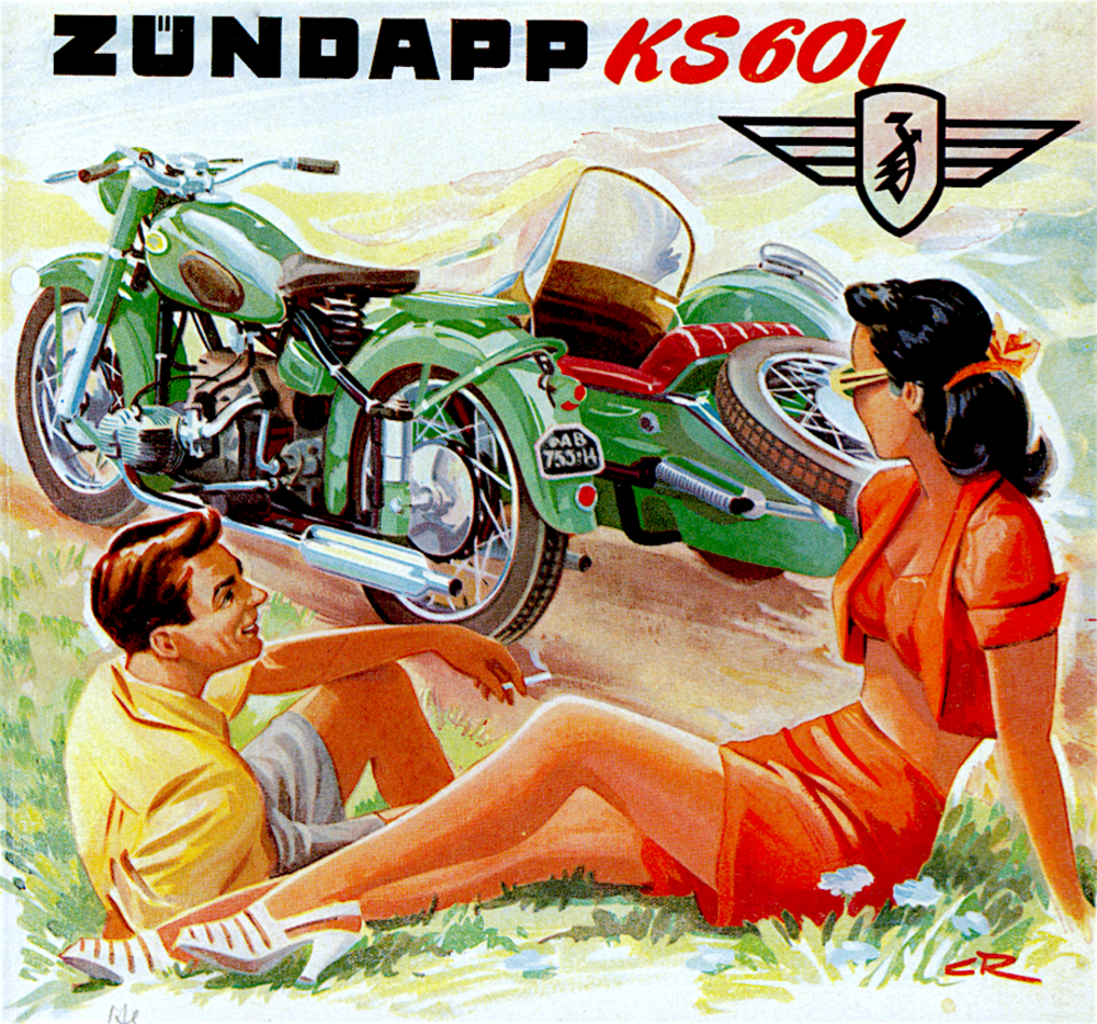 La KS 601 &egrave; stata prodotta dal 1950 al 1957 ed &egrave; stata impiegata spesso in abbinamento con il carrozzino. Gli appassionati la chiamavano &ldquo;elefante verde&rdquo; per la tipica colorazione. La versione normale erogava 28 CV a 4700 giri/min e la Sport (1953 &ndash; 1958) 34 a 6000