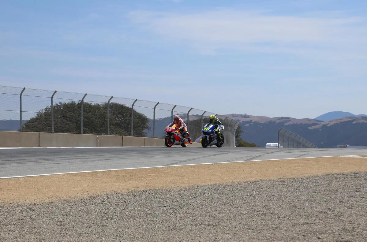 MotoGP. Laguna Seca, Rossi, Marquez e il sorpasso (al Cavatappi) che non c'era
