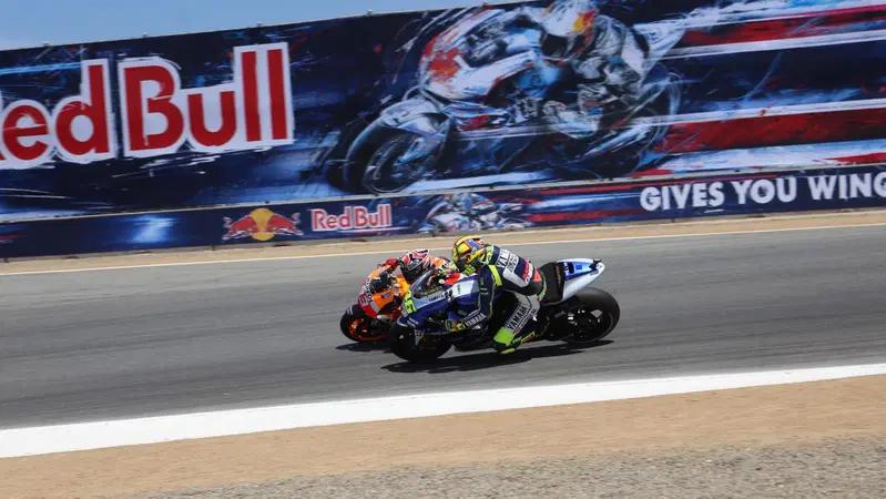 MotoGP. Laguna Seca, Rossi, Marquez e il sorpasso (al Cavatappi) che non c'era